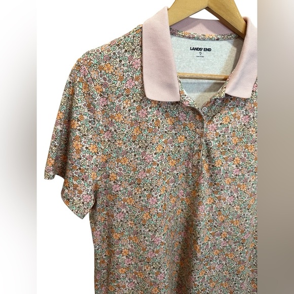 Lands' End Pink and Orange Floral Polo Shirt Floral Design XL - Picture 5 of 6